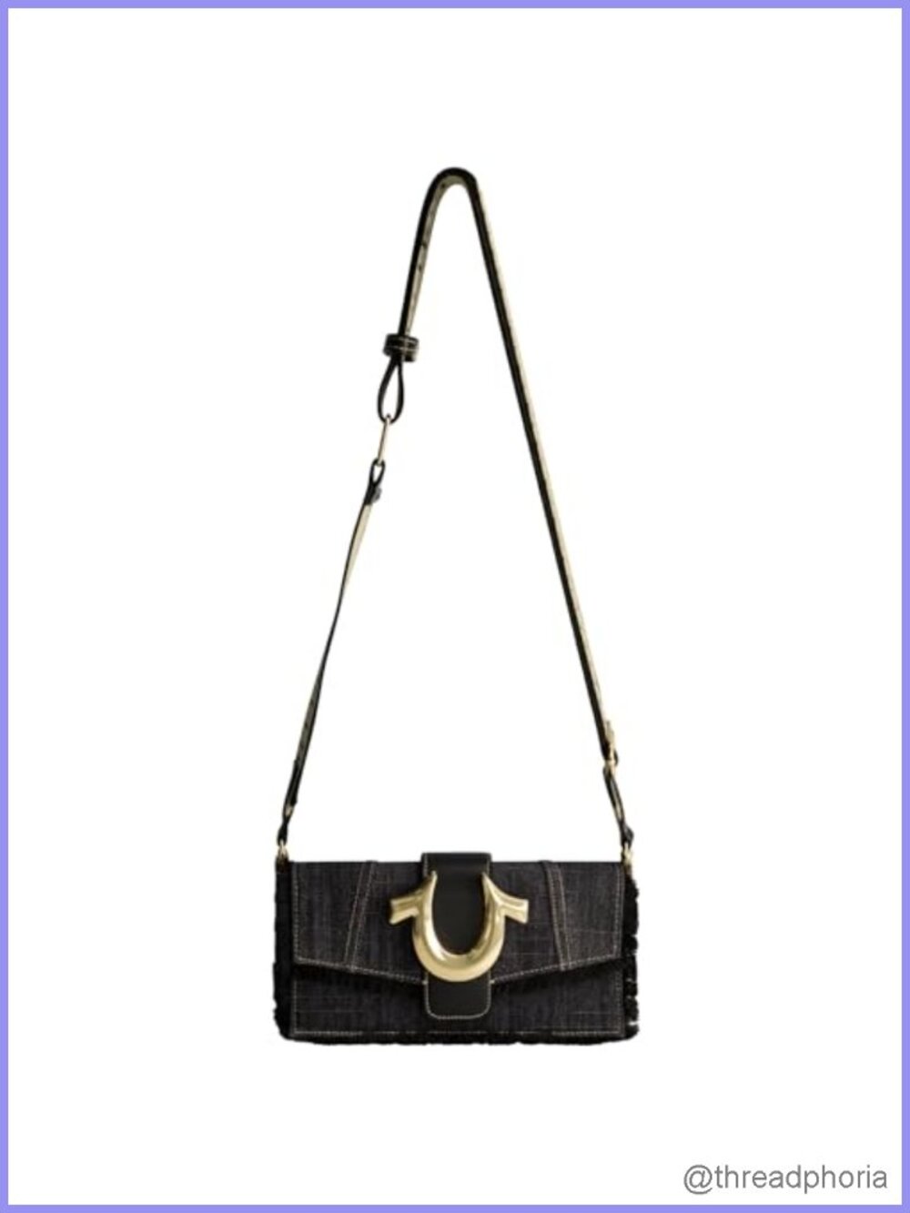 Frayed Denim Crossbody Bag Adjustable Strap Magnetic Snap
